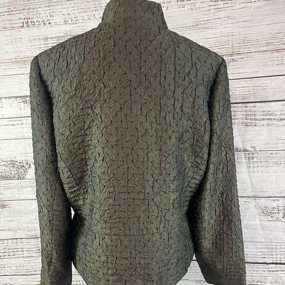 Coldwater Creek Blazer Jacket size Medium Olive Army Green Crinkle Shimmery - Picture 11 of 12